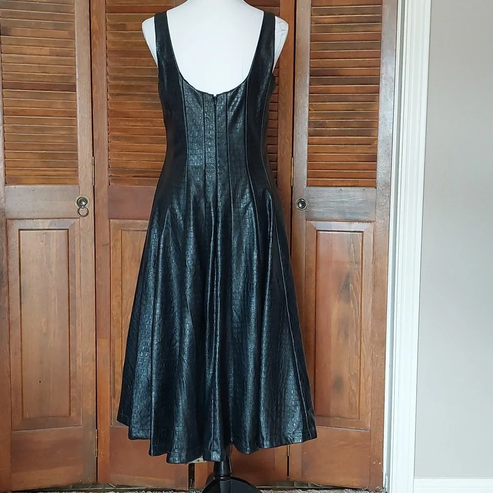 Anthropologie Avec Les Filles Black Faux Leather Midi Dress Sz LP - Picture 7 of 16